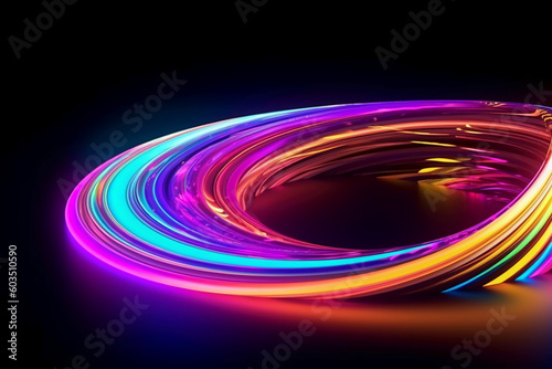 hyper loop or warp technology concepts with flow of Digital stream in line multicolor neon
