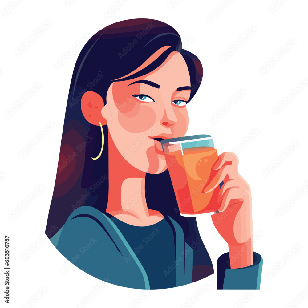 Young adult female holding mug of fresh drink Young adult female holding mug of fresh drink