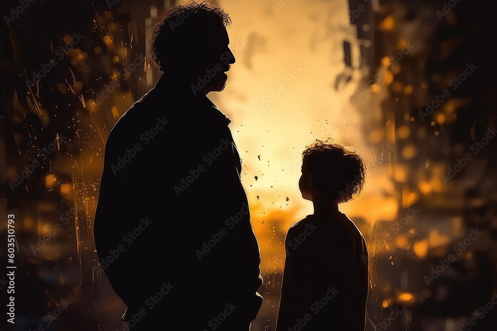 Father's day. Dad with child, Happy time with family, Celebrate a birthday. Good relationship between parent and kids. Generation, age, nostalgia. Smile love, enjoy, laugh. Fathers day. Generative AI