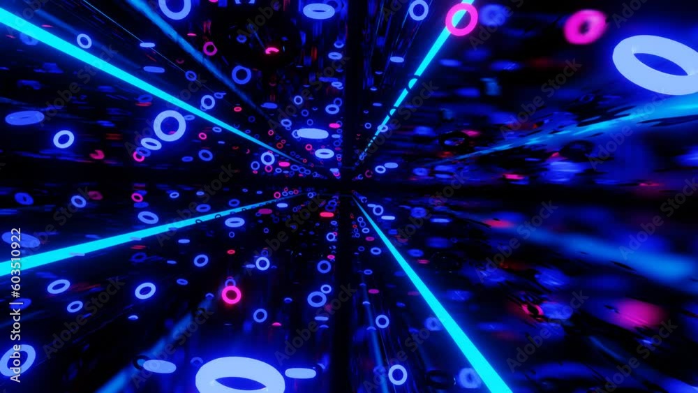 Mirror room with neon light. Abstract festive bg with bright reflection. vj loop neon room. seamless looped background with neon light. Night club bright neon style bg. Dark room disco lights