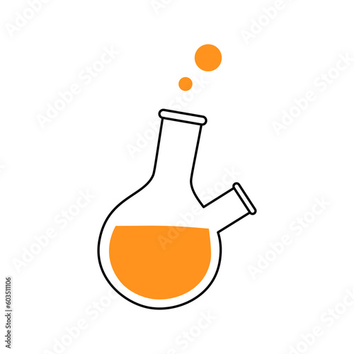 Two neck round bottom flask icon. Laboratory glass equipment silhouette. Vector illustration.