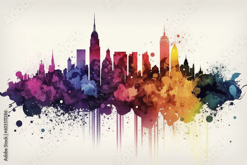 City skyline skyscrapers with splash of creative color vector design logo illustration. Ai generated