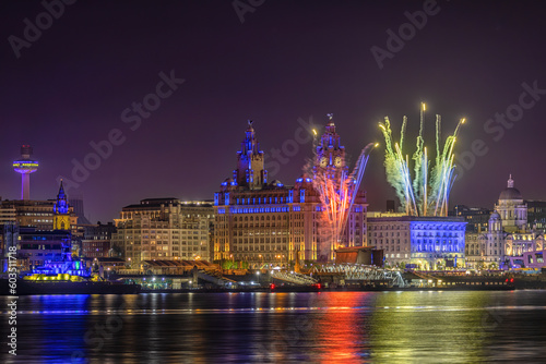 Fireworks at Liverpool waterfront for Eurovision 2023