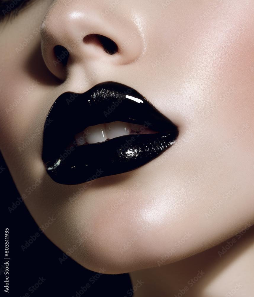 Obraz premium Beautiful and sensual female lips with black lipstick. 