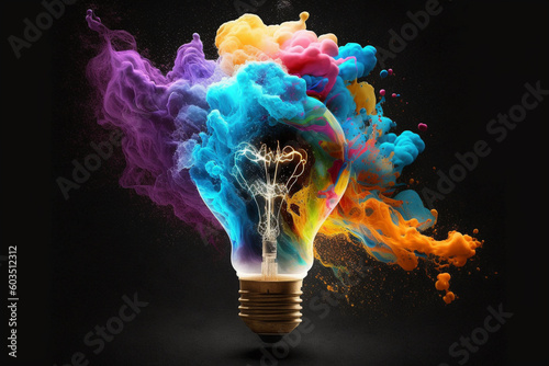 Light bulb color splash. genius creative idea concept. Ai generated