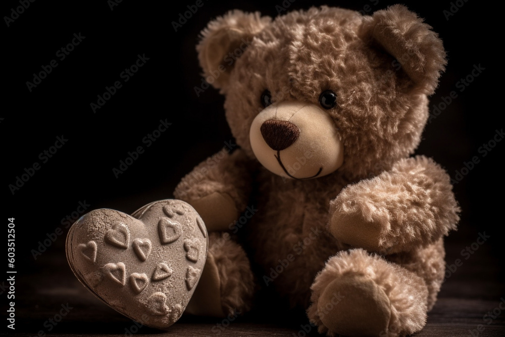 Obraz premium Teddy bear toy with love heart. Ai generated