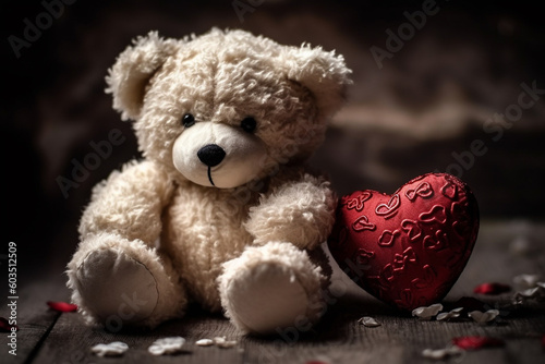 Teddy bear toy with love heart. Ai generated