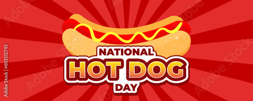 National Hot Dog Day on 19 July Banner Background. Horizontal Banner Template Design. Vector Illustration