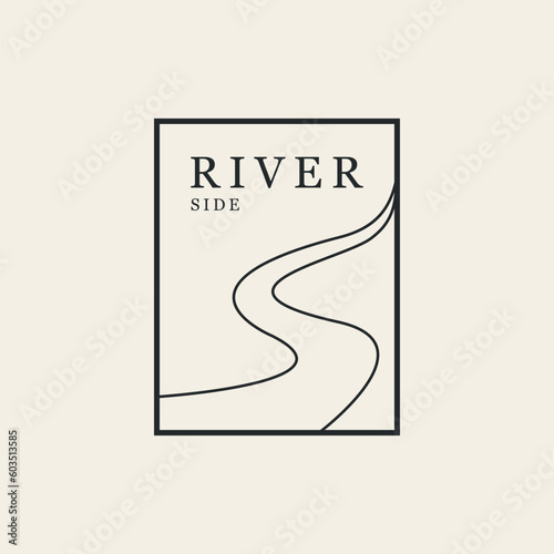 poster river line art logo design vector.