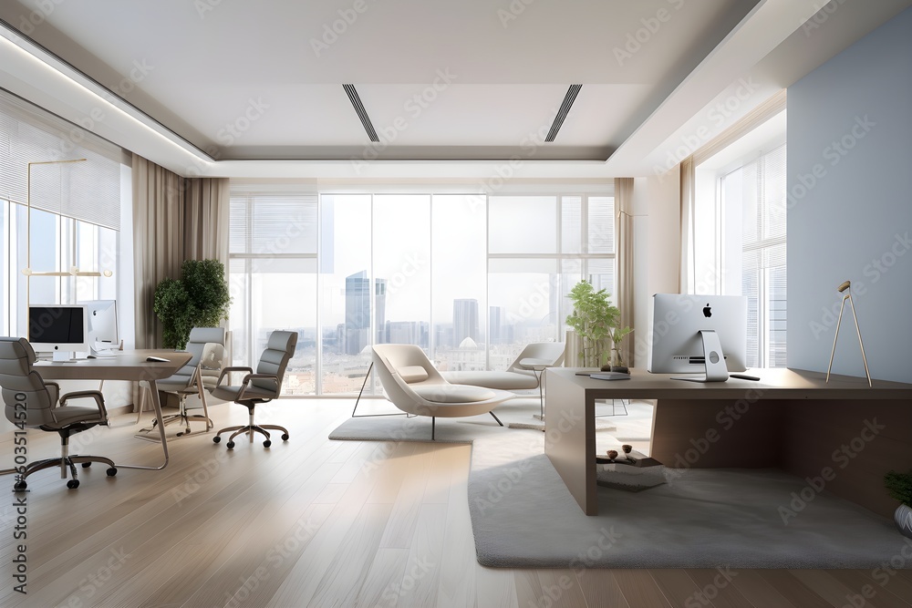 Un bureau moderne Design d'intérieur Vue de l'ensemble du bureau, generative ai
Un bureau moderne Design d'intérieur Vue de l'ensemble du bureau, generative ai