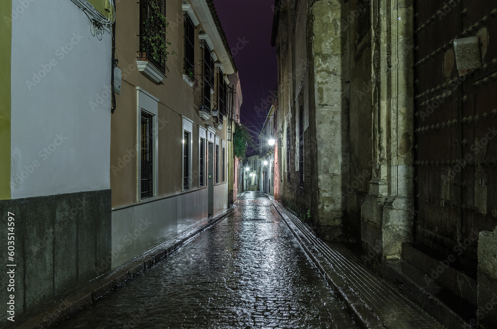 Night view of streets in the old town of Cordoba, Spain