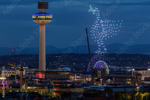 Drone show over the city of Liverpool