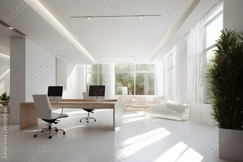 Un bureau moderne Design d'intérieur Vue de l'ensemble du bureau, generative ai  © Yau