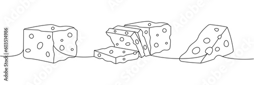 Set of cheese one line continuous drawing. Different types of cheese continuous one line illustration. Vector minimalist linear illustration.