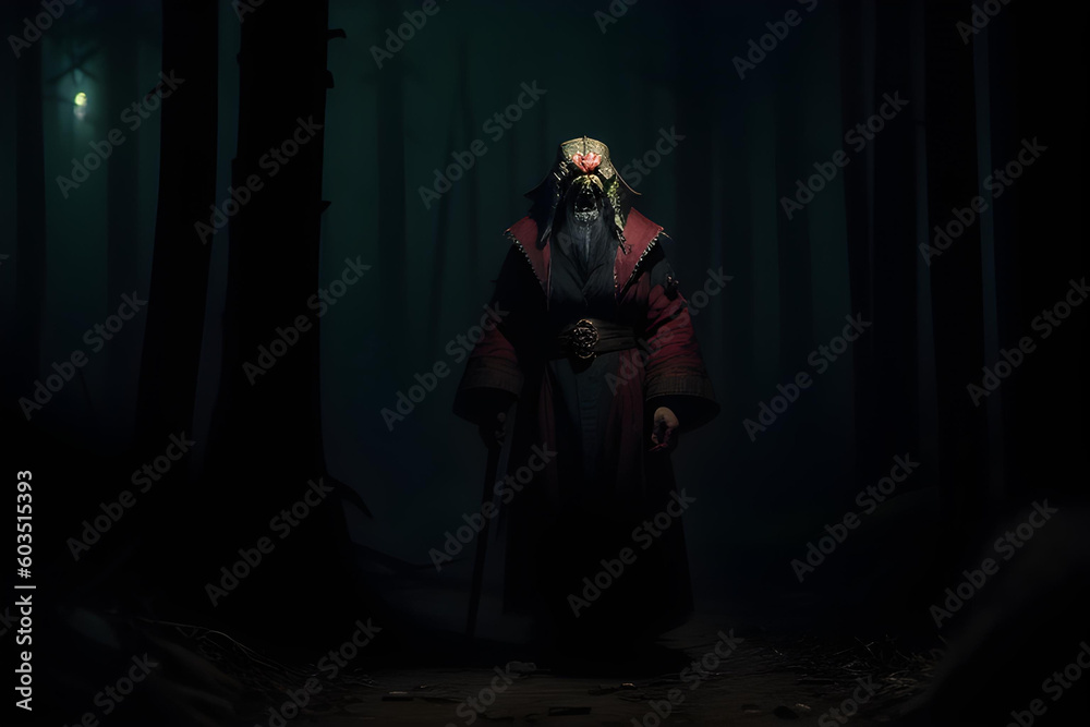Illustration of dwarf in forest