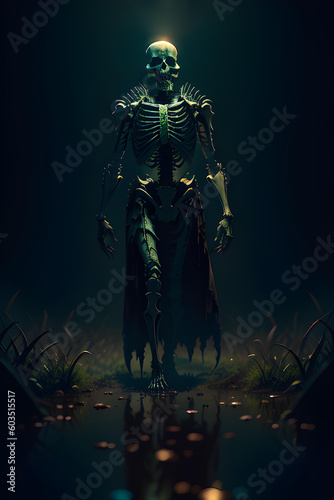 Illustration of horror skeleton in dark environment © Robert Rozbora