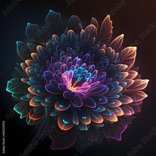 Stunning Intricate Neon Light Flower Design - A Glowing Digital Space Artwork with Abstract 8K HD Background - Perfect as Wallpaper or Graphic Art for Websites and Online Generative AI