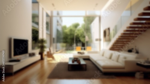 Blurred Modern Home Interior Design. Contemporary Living Room illustration. Generative AI. © Tuyres