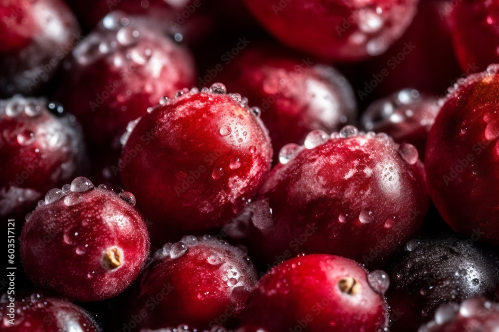 Vibrant Macro Shot of Frozen Cranberries, Healthy and Delicious, Generative AI Vibrant Macro Shot of Frozen Cranberries, Healthy and Delicious, Generative AI