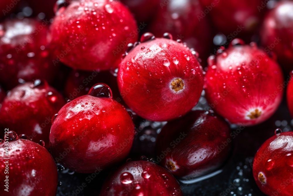Vibrant Macro Shot of Frozen Cranberries, Healthy and Delicious, Generative AI Vibrant Macro Shot of Frozen Cranberries, Healthy and Delicious, Generative AI