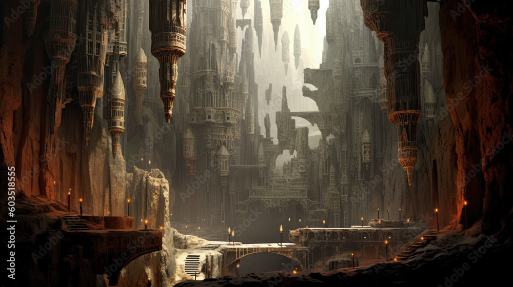 Fantasy game city illustration - AI generated image.