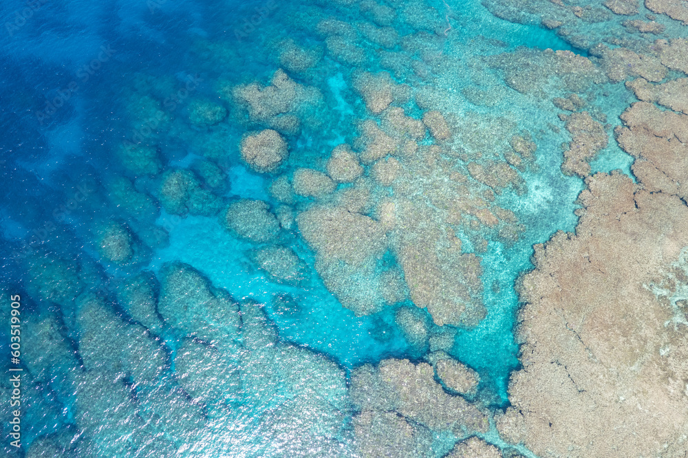 沖縄本島国頭郡国頭村謝敷のビーチをドローンで空撮する風景 Aerial drone view of the beach at Shashiki, Kunigami-son, Kunigami-gun, Okinawa Island 