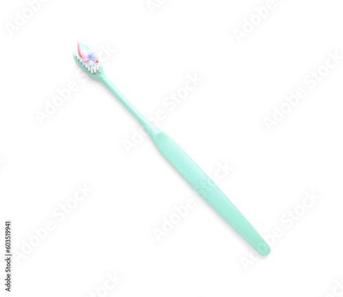 Toothbrush with paste isolated on white background