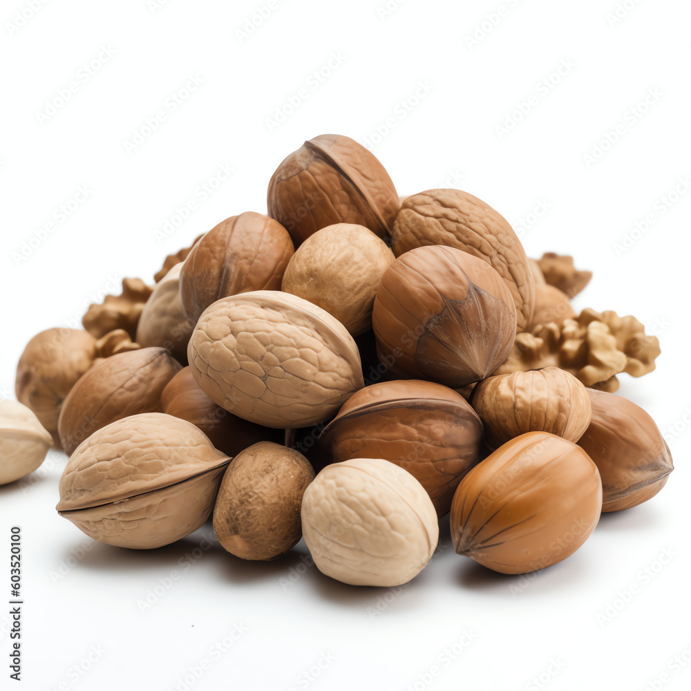 a bunch of nuts on a white background a bunch of nuts on a white background