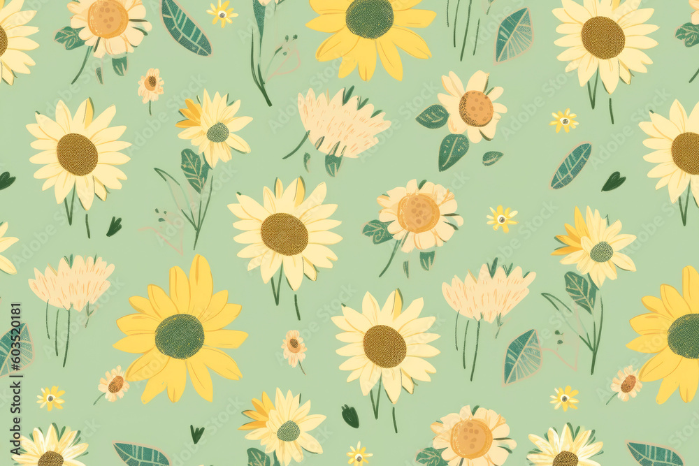 cute doodle rough paint sunflowers background