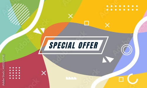 Colorful Abstract Memphis Fluid and Geometric Background. Multi Color Background Template. Modern Design Template For Your ad Banner, Poster, Cover, Web page, Brochure, and flyer. Vector Eps 10