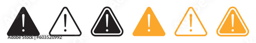 Set of caution warning signs. Warning symbols with exclamation mark, fatal error message, danger icons, attention sign. Vector.