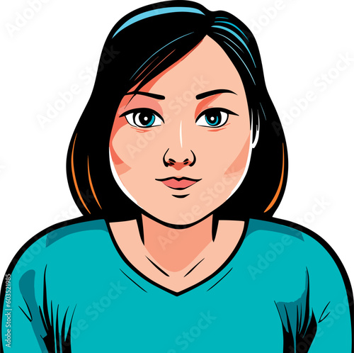  Portrait of a young woman. Colorful vector illustrations. Cartoon style. Flat design.