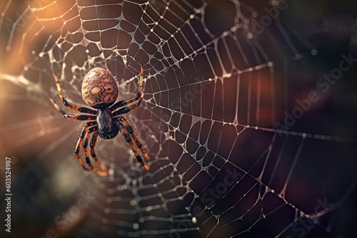 Macro closeup of A spider weaving its web, Generative AI