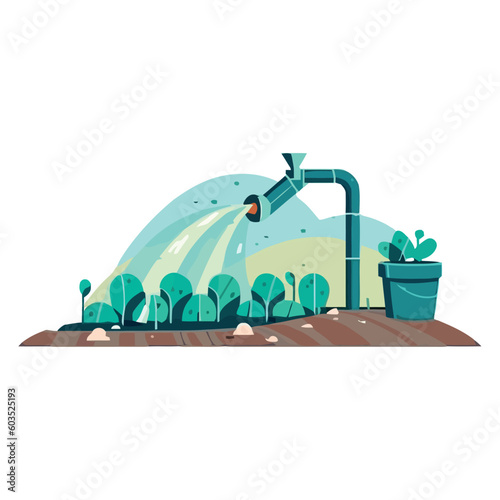 Green plant growth with sprinklers