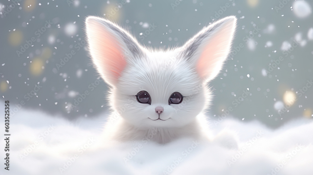 Cute fox with snowfall Cute fox with snowfall