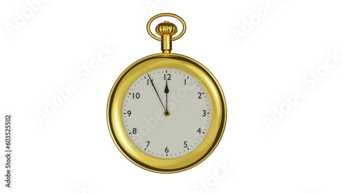 Golden vintage pocket watch isolated on transparent background. Clock concept. 3D render