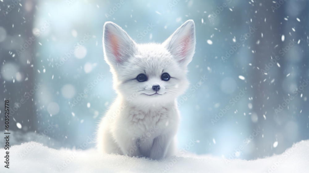 Fototapeta premium Cute fox with snowfall