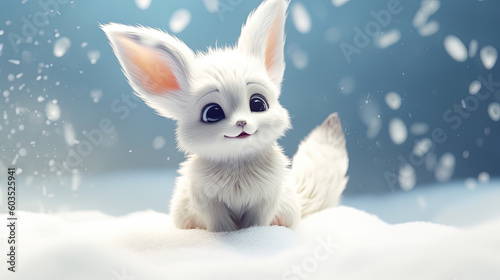 Cute fox with snowfall © Absent Satu