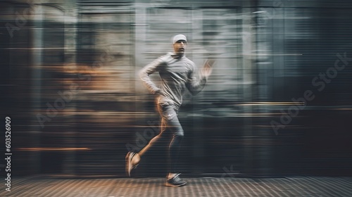 AI generated portrait of person running fast with blurred motion