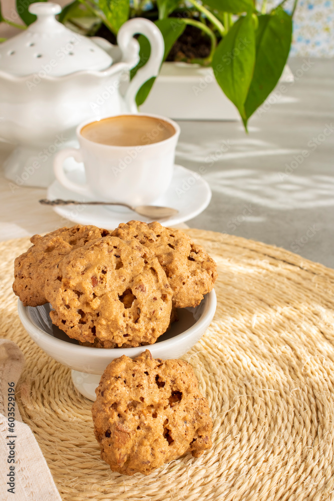 cup of coffee with cookies cup of coffee with cookies