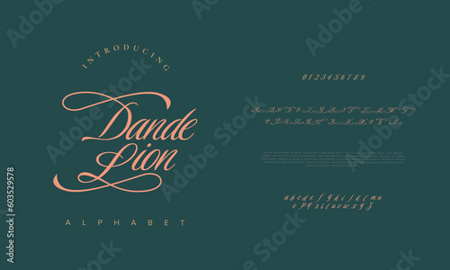 Dandelion elegant alphabet letters font and number. Classic Lettering Minimal Fashion Designs. Typography modern serif fonts decorative vintage design concept. vector illustration