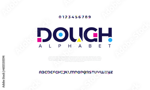 Dough abstract digital technology logo font alphabet. Minimal modern urban fonts for logo, brand etc. Typography typeface uppercase lowercase and number. vector illustration