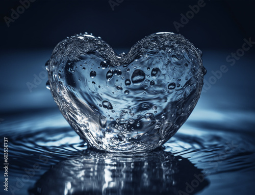 Water shaped heart. Generative AI. photo