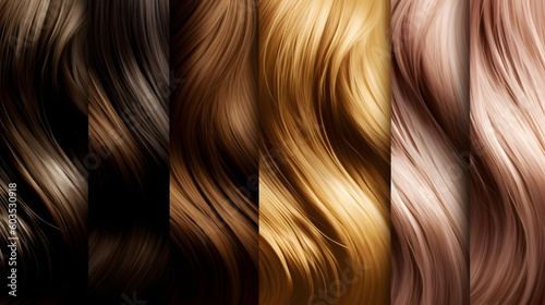 Tableau sur toile Shiny hair extensions of natural hair different colours.