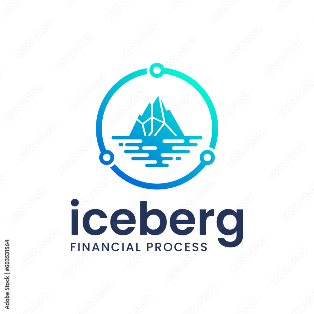 Modern logo combination of iceberg and a process. It is suitable for use as a financial processing service logo.