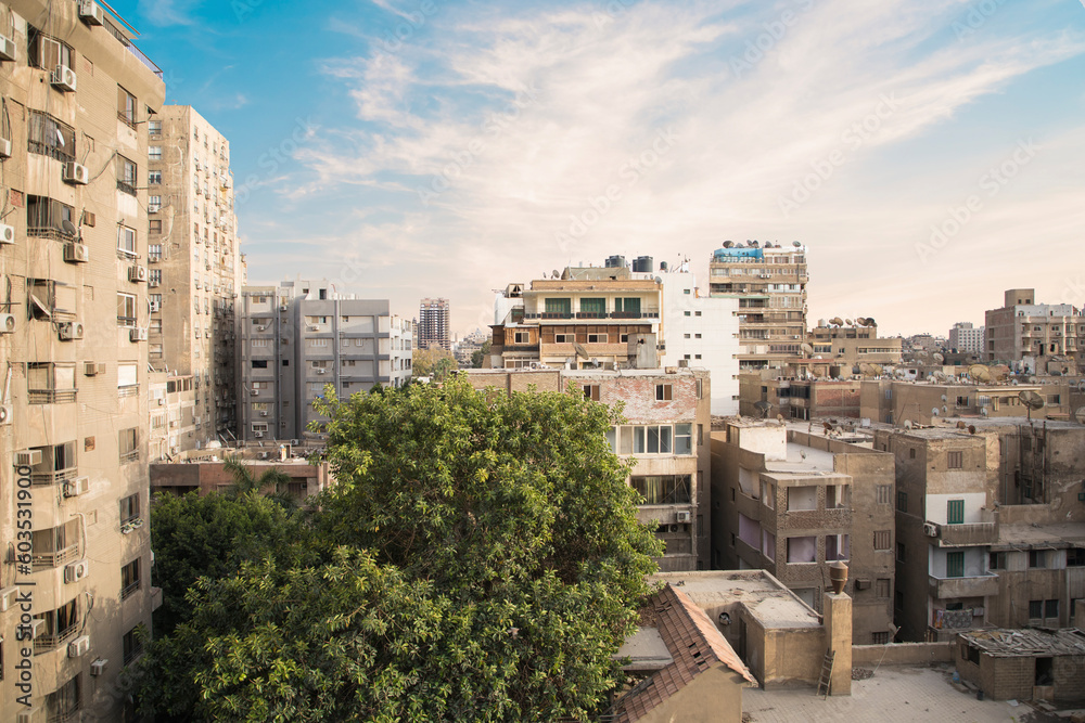 View of a busy street in the Agouza district of downtown Cairo in Cairo, Egypt