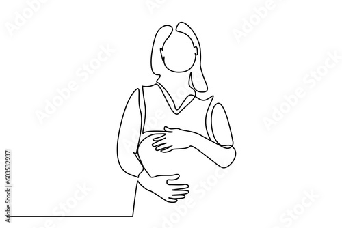 young beautiful woman pregnant happy pose front line art