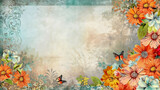 Summer watercolor background with flowers and butterflies. Generative AI.