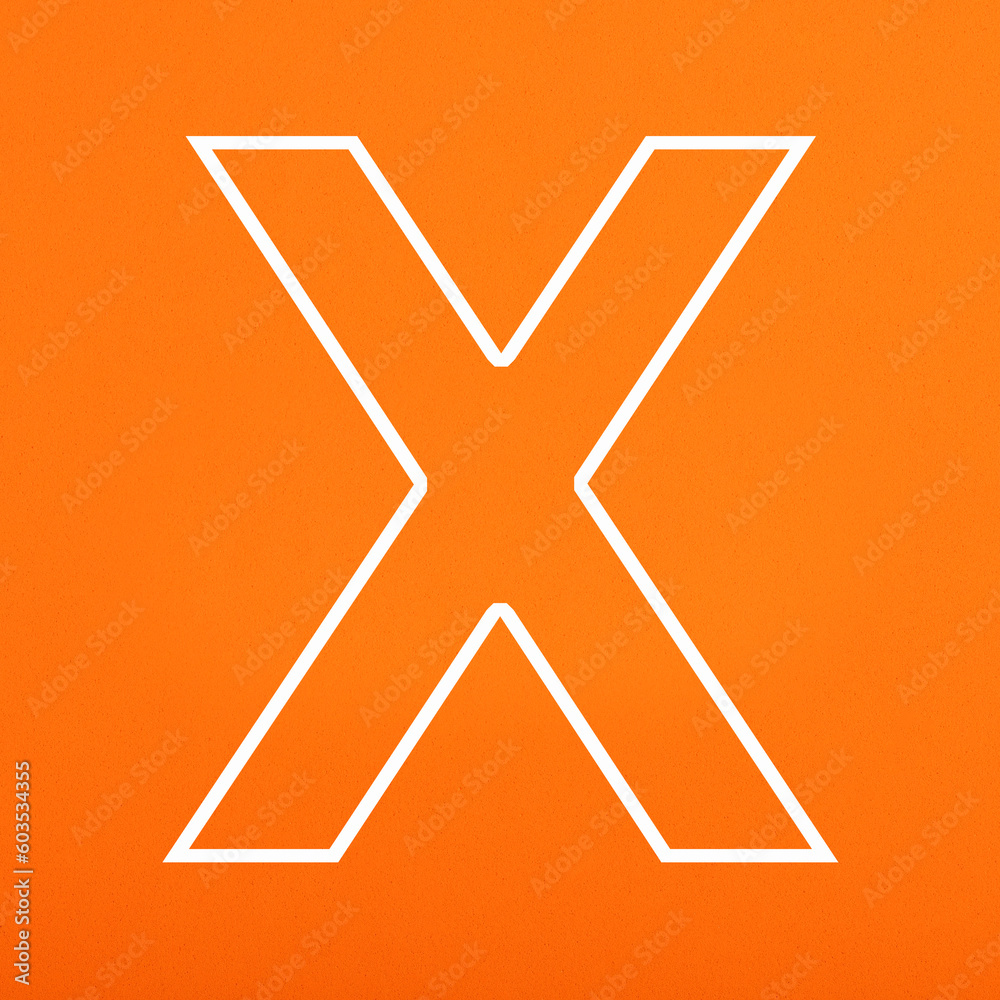 Letter X uppercase written in white color isolated on orange foamy background Letter X uppercase written in white color isolated on orange foamy background