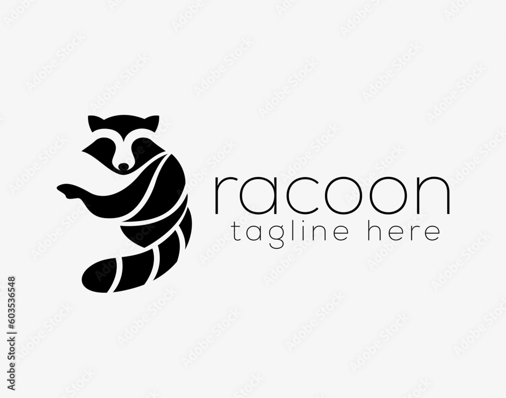 sitting raccoon body separate logo symbol design template illustration inspiration